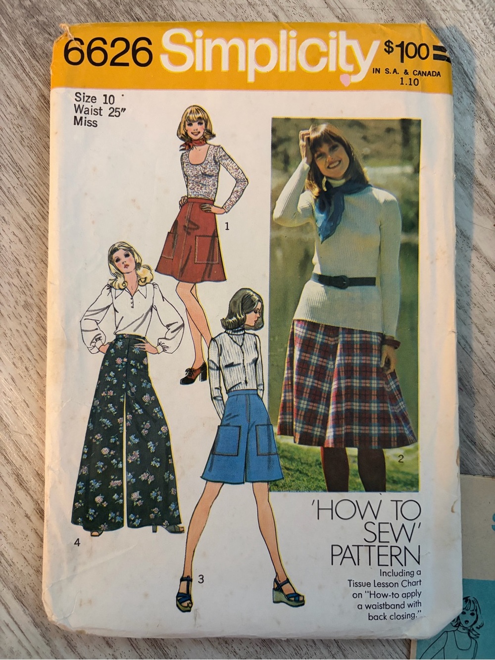 Vintage 1970s Simplicity Sewing Pattern 6226 size 10 waist 25” skirt wide pant